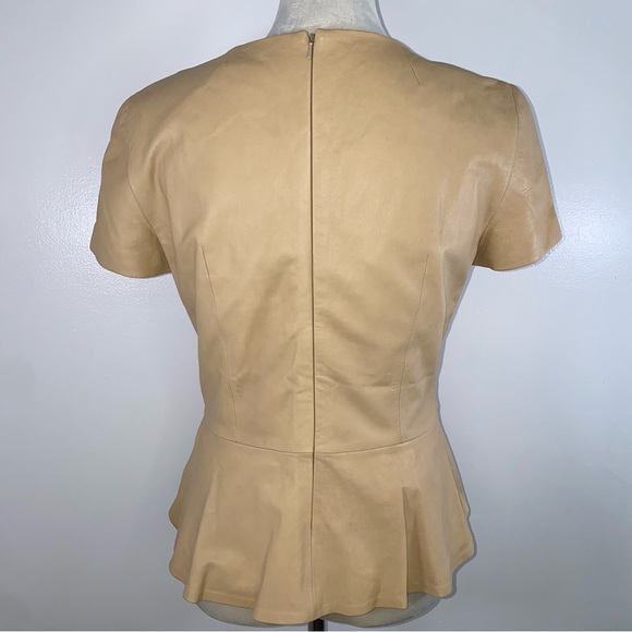 DKNY 100% lambs skin peplum short sleeve top size 6 tan - Picture 3 of 11